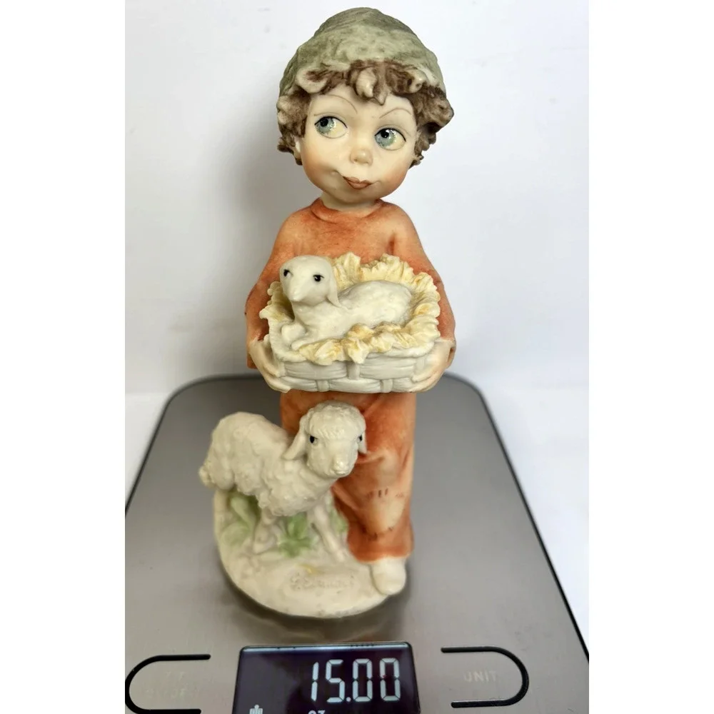 Giuseppe Armani Signed Boy Figurine Sheep Florence Italy Resin 6.5